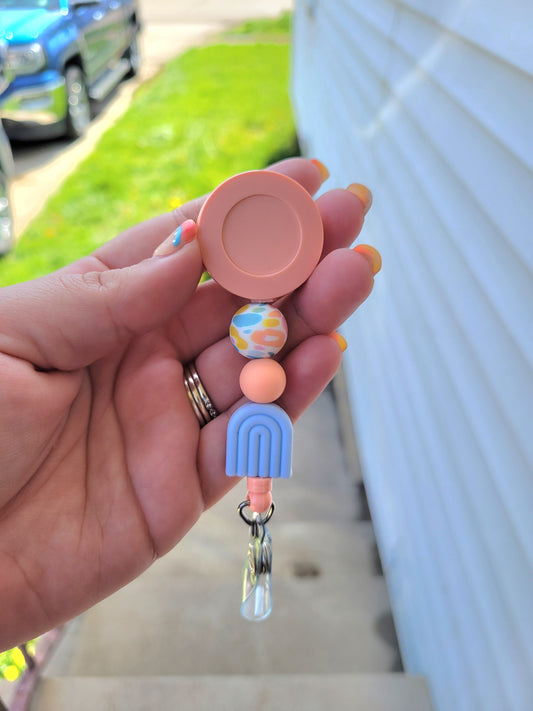 Coral Beaded Badge Reel