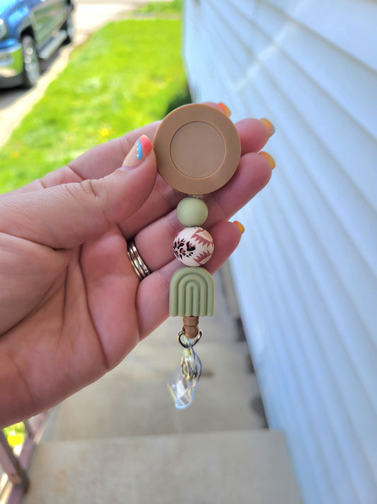 Green Rainbow Beaded Badge Reel